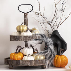 Charmant plateau en bois à deux niveaux en bois de manguier avec poignée en métal, parfait pour la décoration de la ferme et la célébration de Noël - Product Image 3