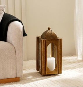 Lanterne à bougie marocaine en métal à finition antique avec panneaux en verre, design ajouré complexe, lumière chaude, décoration festive pour la maison, cadeau - Product Image 5