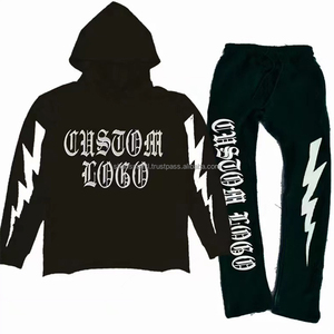 Vente en gros Streetwear unisexe survêtement évasé à superposition personnalisé survêtement évasé pantalon de survêtement et sweat à capuche en coton éponge français - Product Image 2