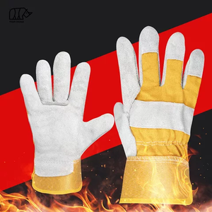 Guantes de trabajo de cuero hechos a medida para hombre, guantes de trabajo de cuero Partido de vaca, con palma completa, con puño de goma amarilla - Product Image 5