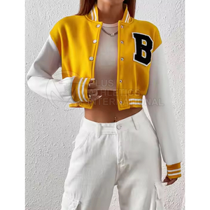 Veste courte de style Letterman pour femme, vêtements d'extérieur, faible MOQ, logo personnalisé, vêtements tendance. - Product Image 4