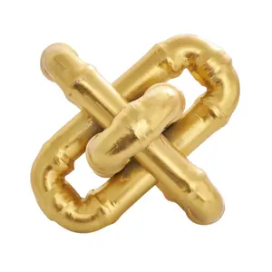 Escultura geométrica Jack de eslabones de cadena de Metal dorado con crestas dimensionales o escultura pulida moderna geométrica de Metal Deco - Product Image 2