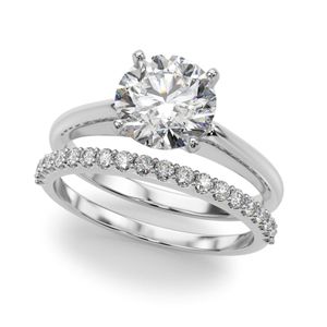 RITZIN Vintage Style Round Cut <b>Sterling</b> <b>Silver</b> Prong Setting Bridal <b>Set</b> Engagement <b>Ring</b> for Women - Product Image 3