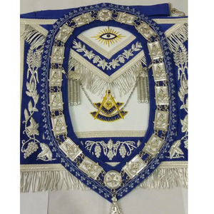 REGALIA MASÓNICA, DELANTAL Y COLLAR DE EX-FRATERO MAESTRO + JOYAS, TERCIOPELO AZUL BORDADO A MANO, TERCIOPELO AZUL A JUEGO, Gran Inspektor Francés 2026 - Product Image 1