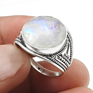 Natural Rainbow Moonstone Unique Shape <b>Chunky</b> Vintage 925 Real <b>Silver</b> <b>Rings</b> for Daily Wearing at Wholesale Prices Bulk Sale OEM - Product Image 1