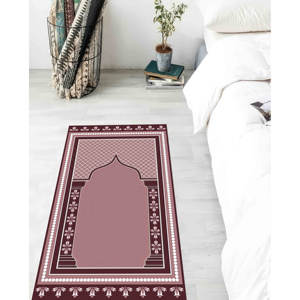 Tapis de prière rose bordeaux : Tapis de culte spirituel, tapis imprimé, tapis fin non tissé - Product Image 2