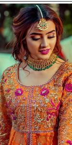 Vestido de fiesta de seda para mujer, de 3 piezas traje de seda, de color naranja, Lehenga Choli - Product Image 3