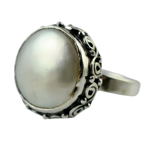 925 Sterling <b>Silver</b> Coin Pearl <b>Ring</b> Handmade Boho <b>Statement</b> Promise for Women June Birthstone Freshwater Pearl Jewelry - Product Image 1
