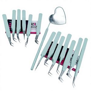 Pince à épiler pour extensions de cils GETUP BROSONS IMPEX en acier inoxydable avec revêtement en poudre Seaglass, design cœur, miroir - Product Image 1