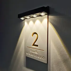 Señal de número de casa <span class=keywords><strong>solar</strong></span>, placa LED, láser acrílico 3D, nombre <span class=keywords><strong>Solar</strong></span>, señal de puerta, número de casa al aire libre, nombre de calle, placas de puerta - Product Image 3