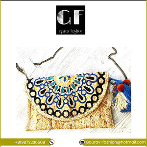Bolso de hombro plisado de moda para mujer india, Asa con cuentas de Color sólido, cierre de cremallera, forro de algodón, decoración de borlas bordadas - Product Image 2