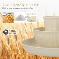 Service de table moderne en paille de blé de marque Brand Supply – Kit de vaisselle en paille de blé avec bols, tasses, cuillères, fourchettes et couteaux pour l'hôtellerie