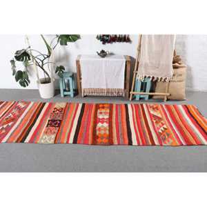 2.9x10.2 ft Turkish Rug, Vintage <b>Runner</b> Rug, <b>Red</b> Orange Animal Print Wool Rug - Product Image 3