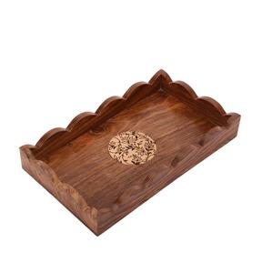 Bandeja de servicio de mármol blanco de forma redonda con mango de madera a precios de venta directos de fábrica con tamaños de 14 pulgadas - Product Image 2