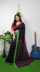 Saree Khadi fabriquée à la main en bloc jaune imprimé confortable et élégant Saree en pur coton Khadi pour femme - Product Image 3