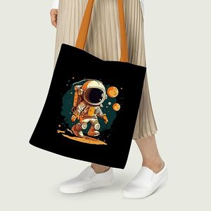 Cool Astronaut Canvas Tote <b>Bag</b> Durable 12oz Cotton <b>Medium</b> Size Long Handle Heat Transfer Printing Recyclable for Advertising - Product Image 4