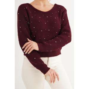 Pull brodé bordeaux rose pour femme avec dos nu – Vente en gros - Product Image 2