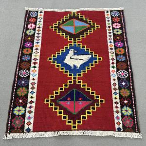 Vintage Turkish Rug, 2.7x3 ft Rug, <b>Red</b> Solid <b>Wool</b> Rug - Product Image 1