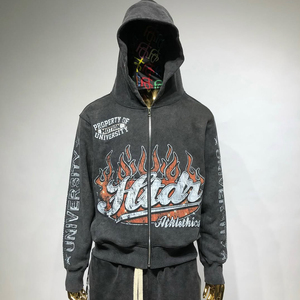 Custom Luxury Streetwear French Terry Graphic Dtg Screen Print Hoodie Heavy Weight 400Gsm Cotton Boxy <b>Cropped</b> <b>Zip</b> <b>up</b> Men Hoodie - Product Image 4