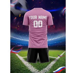 เสื้อฟุตบอลคอวีตัดอัตโนมัติผ้าโพลีเอสเตอร์สีชมพูเสื้อฟุตบอล100% เรขาคณิต - Product Image 5