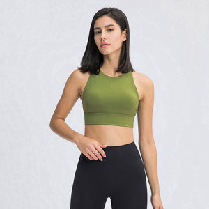 Vêtements de sport de gymnastique à haute intensité pour femmes débardeurs de yoga à col haut soutiens-gorge de sport rembourrés ourlet long imprimé tailles XS-XL en gros Spandex - Product Image 5