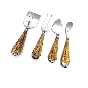 Ensemble de fromage de couverts en acier inoxydable de nouveau style avec poignée en rotin ustensile de cuisine de couleur crème - Product Image 6