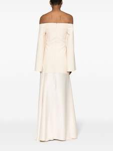 Vestido Maxi Sexy para Adultos Línea A Silueta Fuera del Hombro Cuello Frente Sólido Rebordear Hasta el Suelo Bordado Modesto - Product Image 6