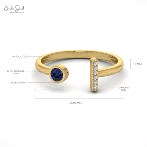 14K Solid <b>Gold</b> Bezel Set <b>Ring</b> 3MM Cut Blue <b>Sapphire</b> Adjustable Pave Set Diamond Split Shank Design High End Jewelry Wholesale - Product Image 2