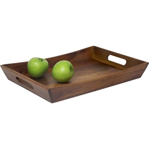 Handmade Wooden <b>Tray</b> Set in <b>Warm</b> Acacia Color with Sleek Rectangular Shape and Unique Design Ideal for Entertaining Guests - Product Image 4
