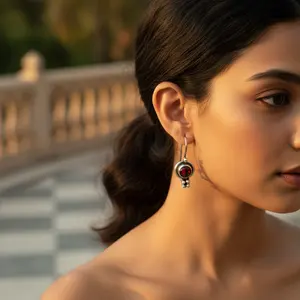 Boucles d'oreilles pendantes en argent 925 pour femmes, plaquées or, avec grenat, style mignon pour mariage, perle, diamant, améthyste, quartz - Product Image 3