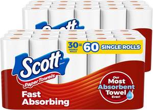 Scott Disposable & Absorbent Choose-A-Sheet Paper <b>Towels</b> 30 Double Rolls (2 Packs 15) = 60 Regular Rolls (100 Sheets Per Roll) - Product Image 1