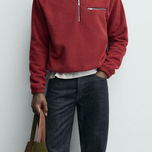 Tissu en coton/polyester pour un ajustement décontracté, service OEM, vente en gros, sweat-shirt pour homme à manches longues avec col montant et fermeture éclair - Product Image 2