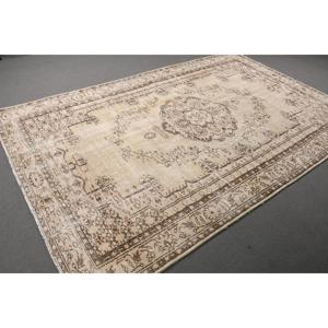 Turkish 6.2x9.3 ft Rug, Vintage Rug, <b>Brown</b> Abstract <b>Wool</b> Rug - Product Image 3