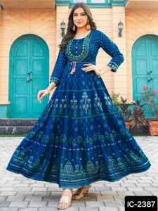 Ropa étnica india Vestido largo de rayón estilo Anarkali Estampado con trabajo de bordado Kurtis para Festival y ropa informal Kurtis estampado - Product Image 2