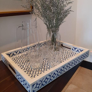 Bandeja para servir hecha a mano Bandeja para servir comida para desayuno con incrustaciones de hueso por Crescent Crafts - Product Image 2