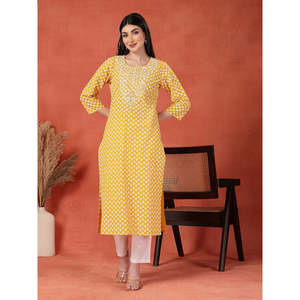 ชุดคุर्ตาผู้หญิงลายดอกไม้ คอวี ผ้าฝ้ายแท้ ระบายอากาศได้ดี ปักลายแบบไม่สมมาตร สไตล์ลำลอง ไซส์ XL ผ้าป๊อปลินผสมไหม - Product Image 3