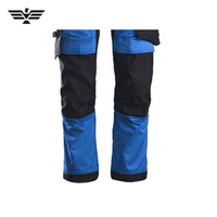 Pantalones de Trabajo Unisex Azules con Refuerzos Negros en las Rodillas, Bolsillos, Resistentes a la Abrasión, de Algodón, Uniformes para Artesanos