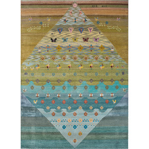 Alfombra Freedom Manchaha de Lana y Seda de Bambú con Patrón Geométrico Azul, Anudada a Mano, para Decoración de Sala de Estar - Les-1751 - Product Image 1