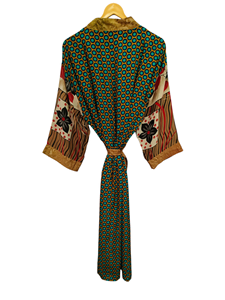 Patchwork Kimono Robe Bikini Cover Up Night Wear Long Robe, Kimono Sari en soie recyclée vintage indien fait à la main, - Product Image 4