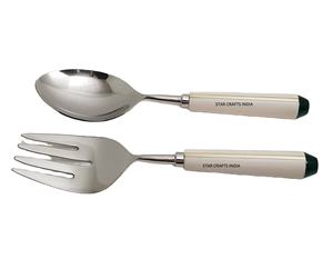 White Resin with Brass Inlay Handle Stainless Steel with Silver Finished Mixing & Cooking Salad Flat Server or <b>Serving</b> <b>Spoons</b> - Product Image 1
