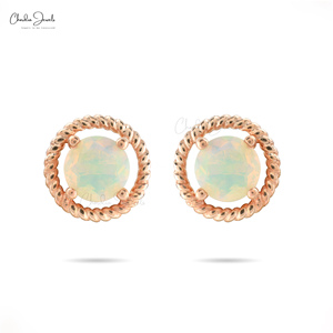 ต่างหูโอปอลแท้ต่างหูพลอยทรงกลมขนาด5มม. ต่างหูสตั๊ดโอปอลสีโรสโกลด์14K เครื่องประดับชั้นดีจากโรงงานขายส่ง - Product Image 5