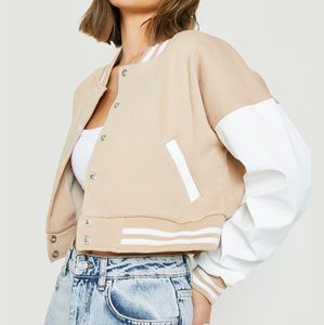 Blouson Teddy Rétro Tendance en Toile Matelassée Respirante Teinte pour Femme, Personnalisé, Style Letterman, Imprimé, avec Rembourrage en Polyester, Coupe Oversize - Product Image 4