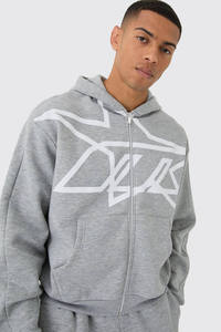 Chándal Unisex con Capucha y Cremallera, Color Gris Jaspeado, Corte Holgado, Talla Grande, 100% Algodón Transpirable, Logotipo Personalizado Impreso, Gran Venta - Product Image 2