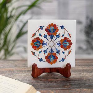 Plateau de service en marbre élégant de luxe travail d'incrustation élégant pour la décoration intérieure pour le salon salle à manger idée cadeau pour la maison - Product Image 3