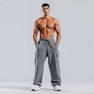 Wide Leg Cargo Gym Sweatpants <b>Men's</b> Jogger Workout Fitness Wear <b>Trouser</b> Pajama <b>Loose</b> Fit Gym Sweatpants <b>Mens</b> - Product Image 1