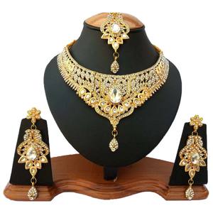 ชุดเครื่องประดับคริสตัลสไตล์วินเทจ ลายดอกไม้ ประกอบด้วยสร้อยคอ ต่างหู และเครื่องประดับศีรษะ ประดับมุกเทียมและคริสตัล เหมาะสำหรับผู้หญิงในโอกาสหมั้นและงานแต่งงาน - Product Image 1