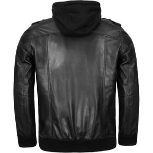 แจ็กเก็ตมีฮู้ดหนังแกะสำหรับผู้ชายสไตล์นักขี่จักรยานคลาสสิกดีไซน์หนังแกะแท้ - Product Image 2