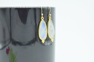 925 Silver 14K Gold Plated <b>Moonstone</b> Dangle Drop Rainbow Gemstone Pear <b>Earrings</b> Bridesmaid Boho Jewelry Gift - Product Image 4