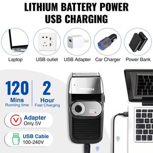 Rasoir Électrique Rechargeable 2-en-1 Noir et Argent pour Hommes, Rasoir à Grille avec Tondeuse Électrique Escamotable, 3 Vitesses Réglables, Tête de Remplacement - Product Image 6