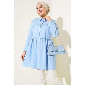 Camisa frontal de encaje azul hielo para mujer, Top diario informal holgado asimétrico con patrón bordado Vintage para Primavera Verano otoño XL - Product Image 2